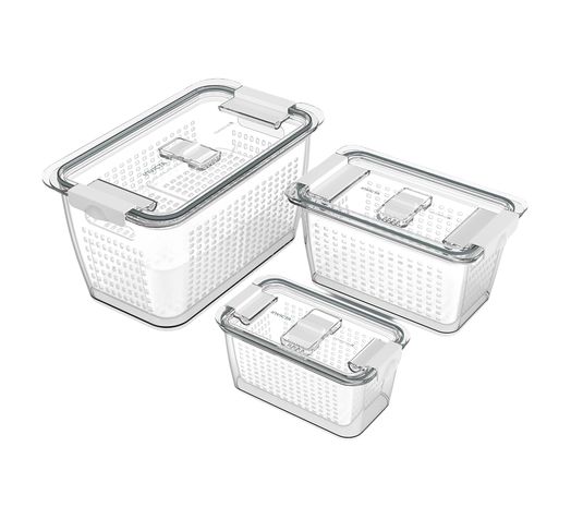 Kit com 3 Potes Organizadores de Geladeira Conserve It com Cesto Branco Invicta